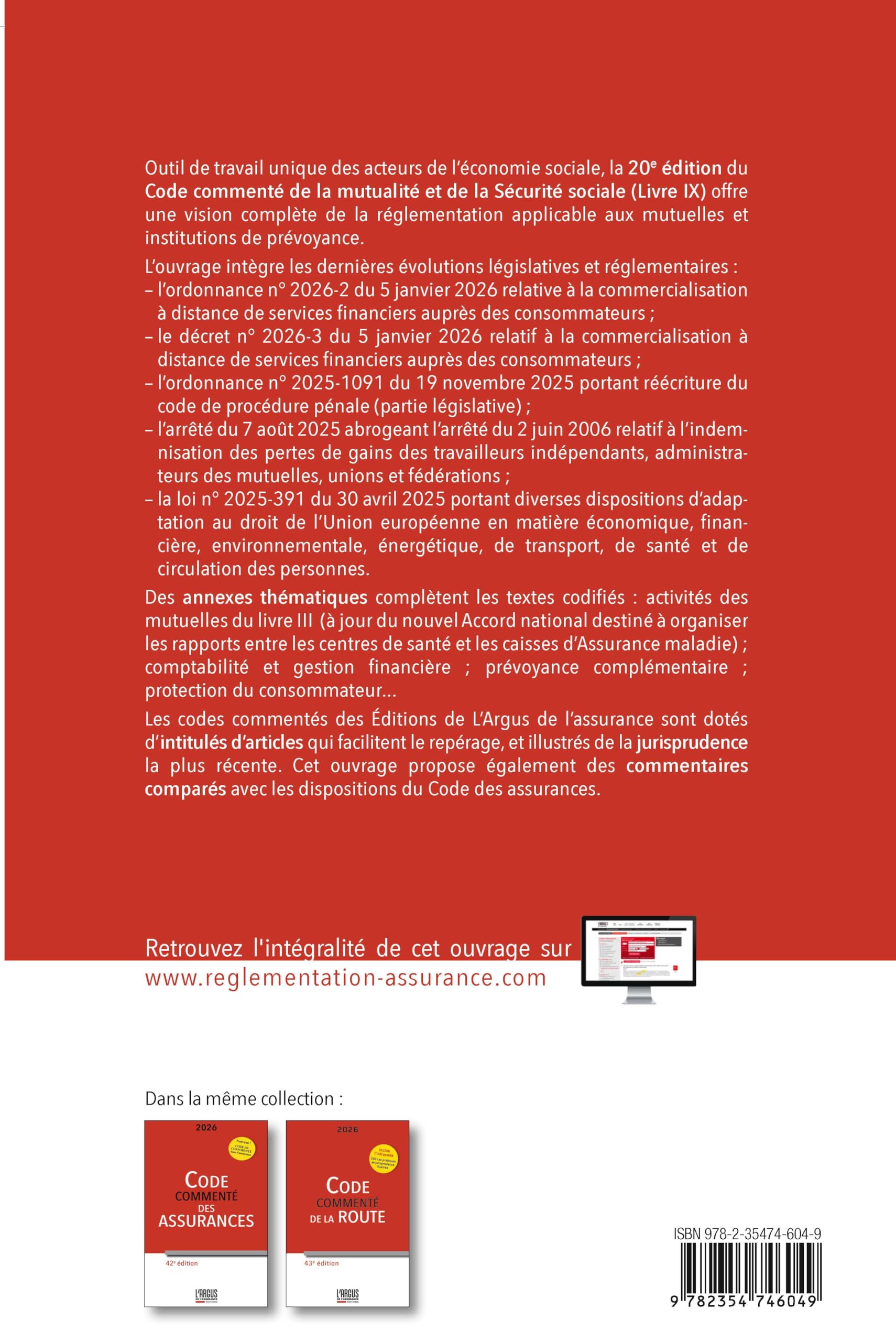 Code commenté de la mutualité 2026 - Code de la Sécurité Sociale (Livre IX)