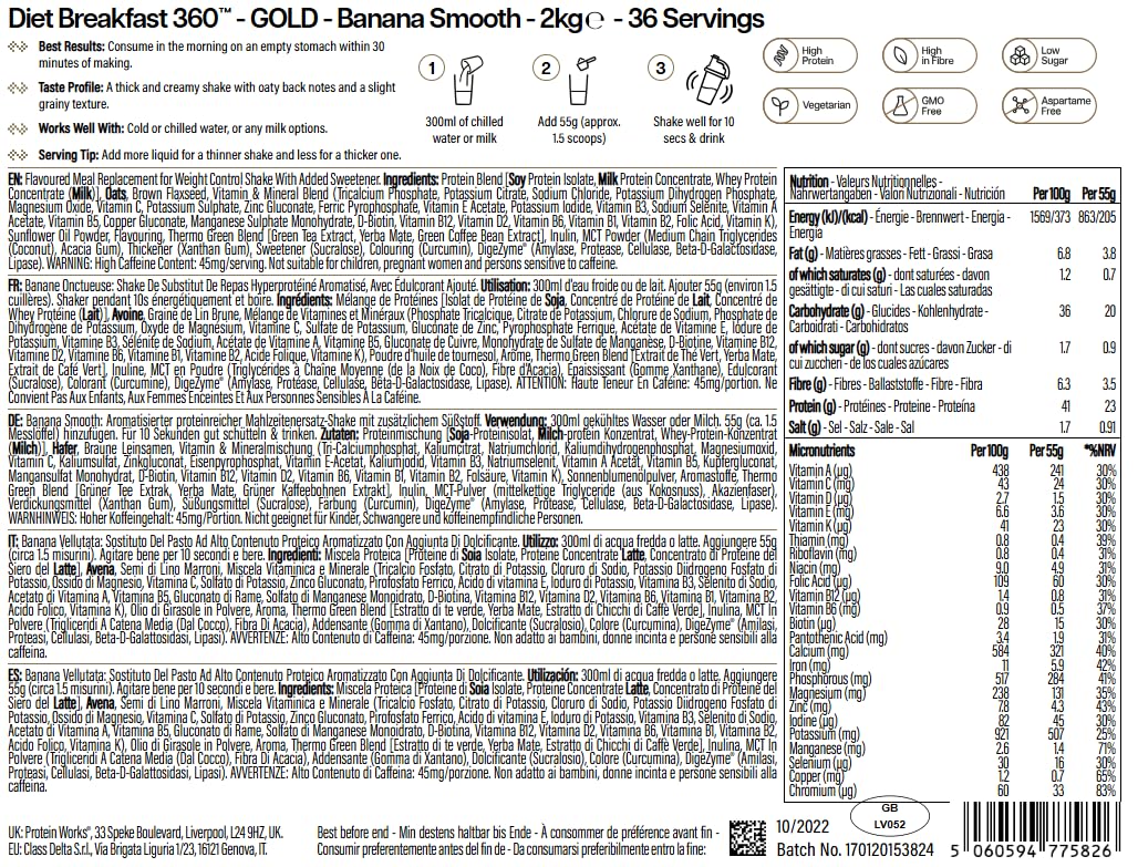 Protein Works | Diet Breakfast 360 - Gold, Plátano Suave, 2kg