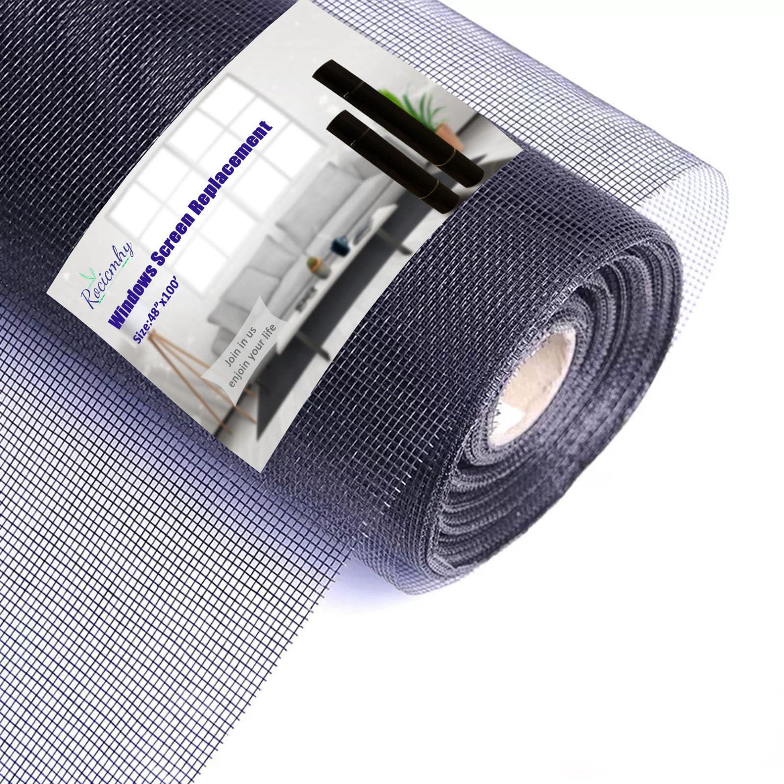 Window Screen 48"x100' Charcoal Color Adjustable Window Screen Replacement for House Windows Screen Mesh Roll Invisibility Fiberglass Screen Roll Anti Mosquito&Fly Flame Retardance,Eco-Friendly