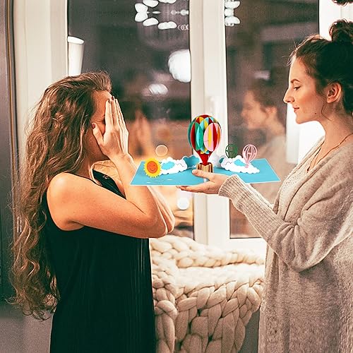 Miniatura 2 de evron Tarjetas de cumpleaños desplegables, tarjetas emergentes de globo aerostático, tarjetas de felicitación de globo aerostático 3D, para