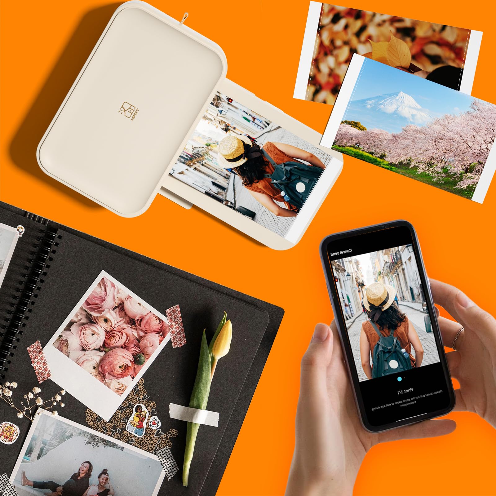 Desktop-Fotodrucker, 10 x 15 cm, mit 108 Blatt Fotopapier und 2 Farbband | Sofortbilddrucker für iPhone, Smartphone, Thermosublimation, WLAN-Verbindung, Heimgebrauch, Beige