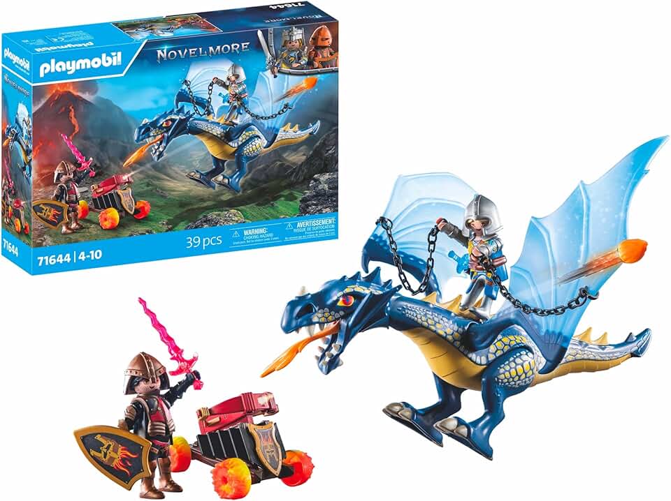 PLAYMOBIL Novelmore 71644 Drache im Gefecht, inklusive eines beweglichen Drachens, Zwei Rittern und 