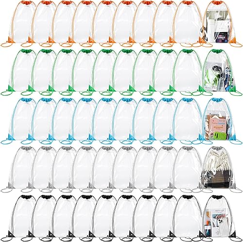 50 bolsas transparentes con cordón, bolsas de PVC deportivas, a granel, transparente, para estadio, impermeable, mochila transparente para gimnasio,