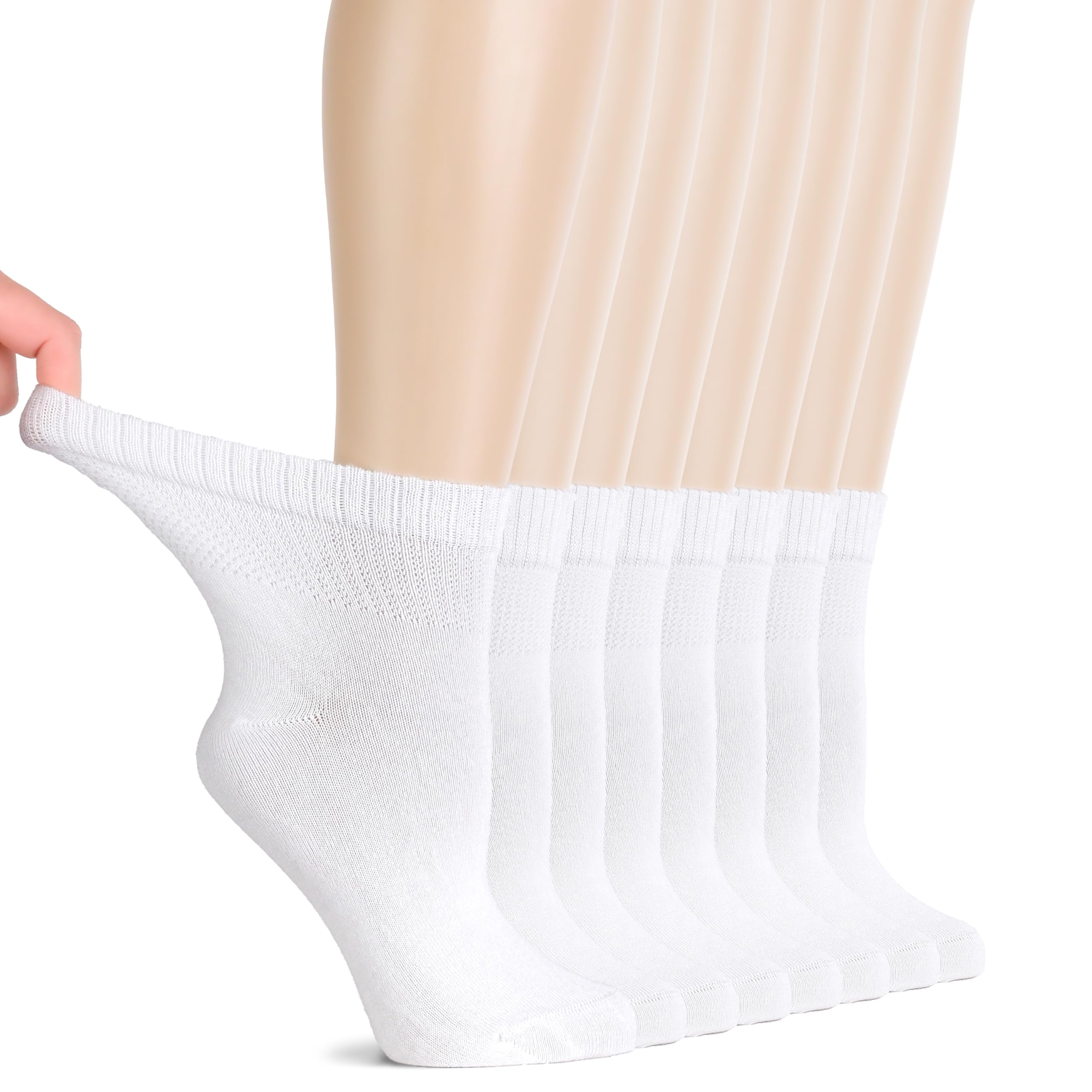 Hugh Ugoli Diabetic Socks for Women Rayon Derived from Bamboo, Soft, Ankle, Thin, Wide, Loose, Non-Binding Top, 4-8 Pairs