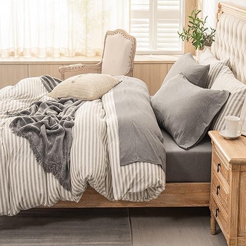 Miniatura 3 de PURE ERA Juego de sábanas de punto de jersey de 4 piezas, 100% algodón, súper suave, cómodo, transpirable, se adapta a colchones de hasta 20