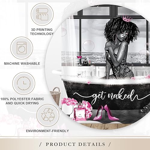 Miniatura 5 de Glawry Cortina de ducha con texto en inglés Get Naked Afro Lady, Get Naked Afroamericana, Afroamericana, romántica escritura, color rosa, tacones