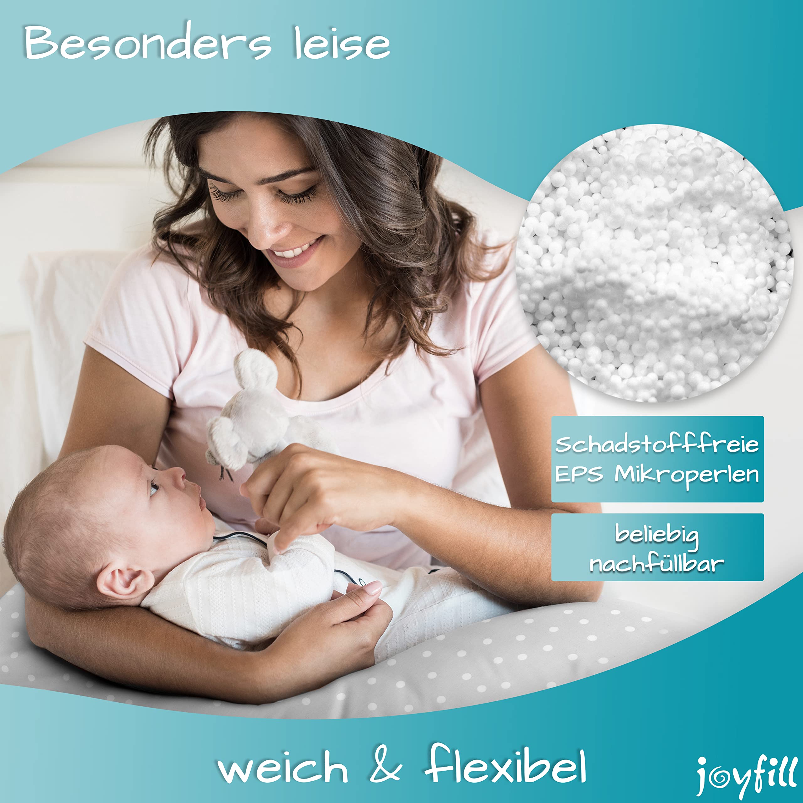 joyfill® Premium Stillkissen Mikroperlen 170cm I Ideal zum Schlafen & Stillen Dank Flüsterleiser & Bequemer Füllung I Stillkissen Seitenschläferkissen 100% Made in Germany I Nursing Pillow