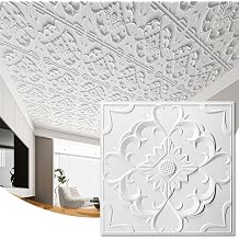 WOWSTAR 12-Pack 24"x24" Drop Ceiling Tiles, Vintage Waterproof Glue up Ceiling Panels, White