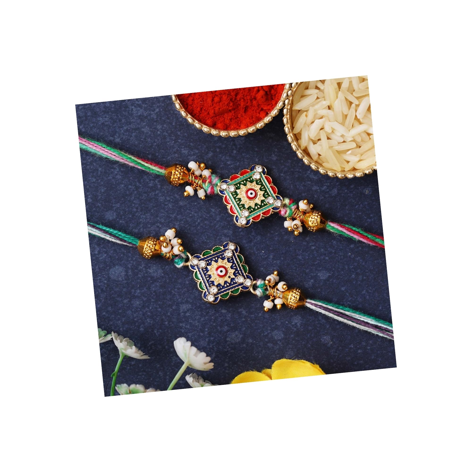 eCraftIndia Set of 2 Evil Eye Beads Pearls Designer Rakhis for Brothers with Roli Chawal Pack (B0D4QZ1J7V) Amazon Price History, Amazon Price Tracker
