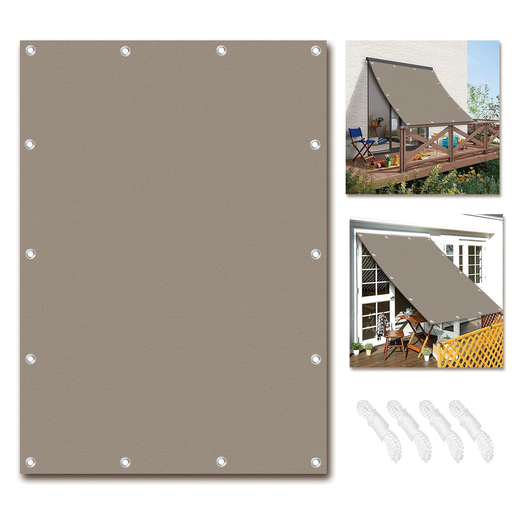 Voile d'ombrage imperméable 1.6x3.8m taupe pour terrasse et jardin