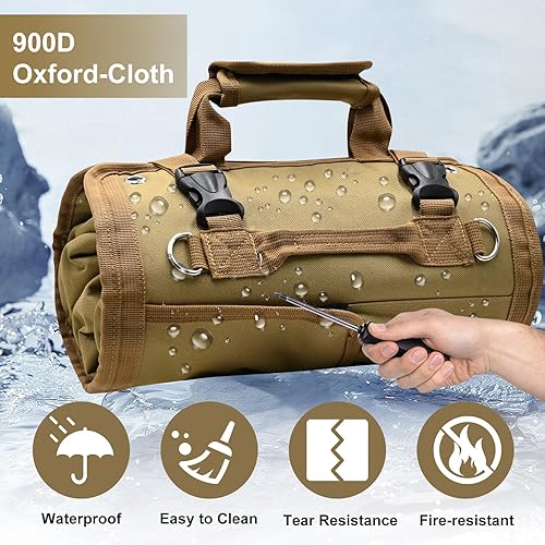 Miniatura 3 de Bolsa de herramientas enrollable, bolsa enrollable de herramientas resistente, organizador de rollos de herramientas con 2 bolsas desmontables, tela