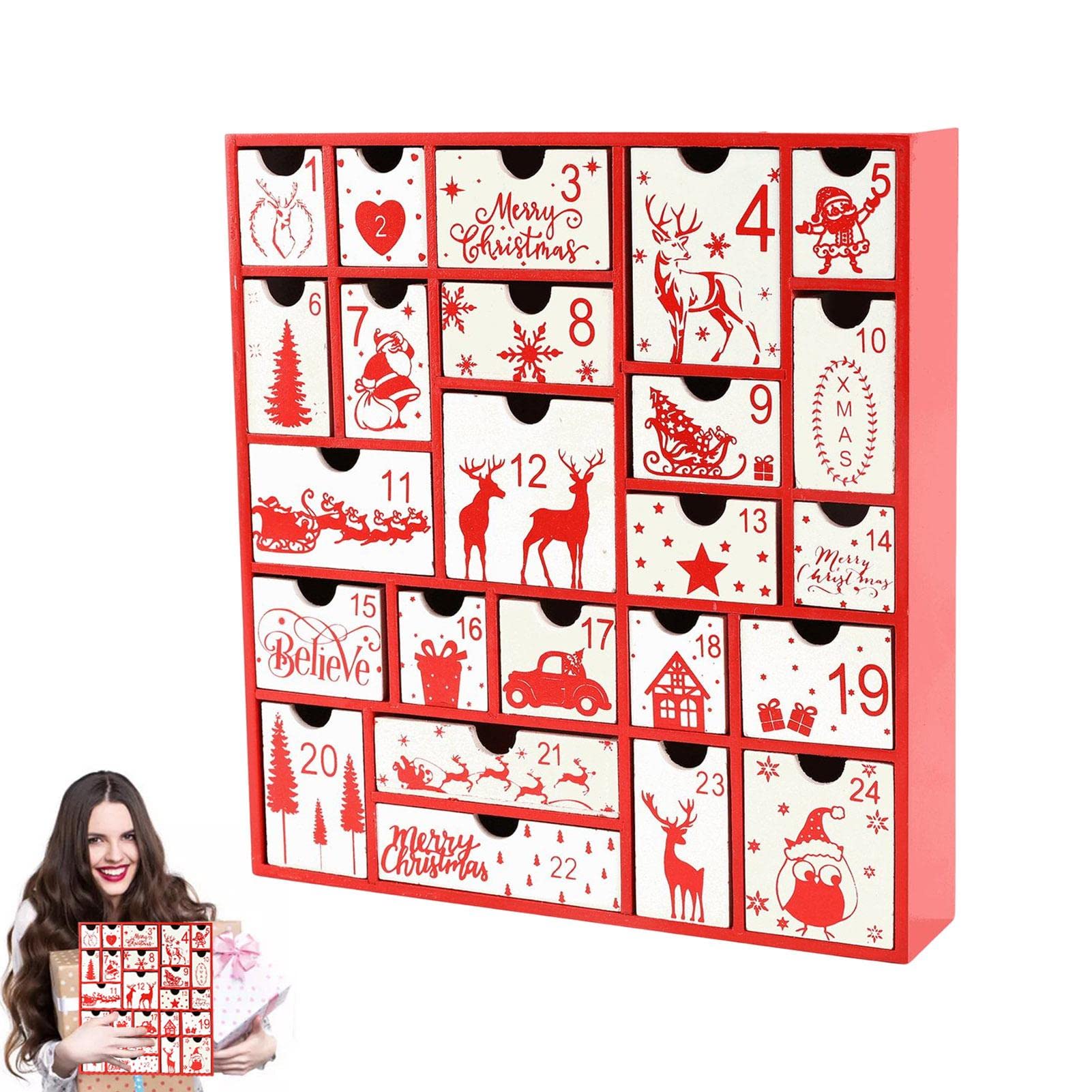 Yeeda Calendario de Adviento de Navidad, relleno de 24 cajones, calendario de Navidad, calendario de Adviento, caja de regalo de caramelos para niños, niños, niñas | de Navidad, calendario de Adviento, de regalo de caramelos para niños, niños, niñas