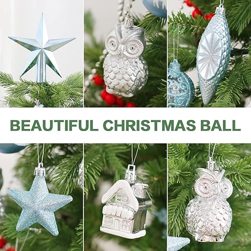 Miniatura 3 de RoseCraft Juego de 122 adornos de bolas de Navidad, plástico inastillable, decoración colgante de Navidad, paquete de mano, para el hogar, árbol de