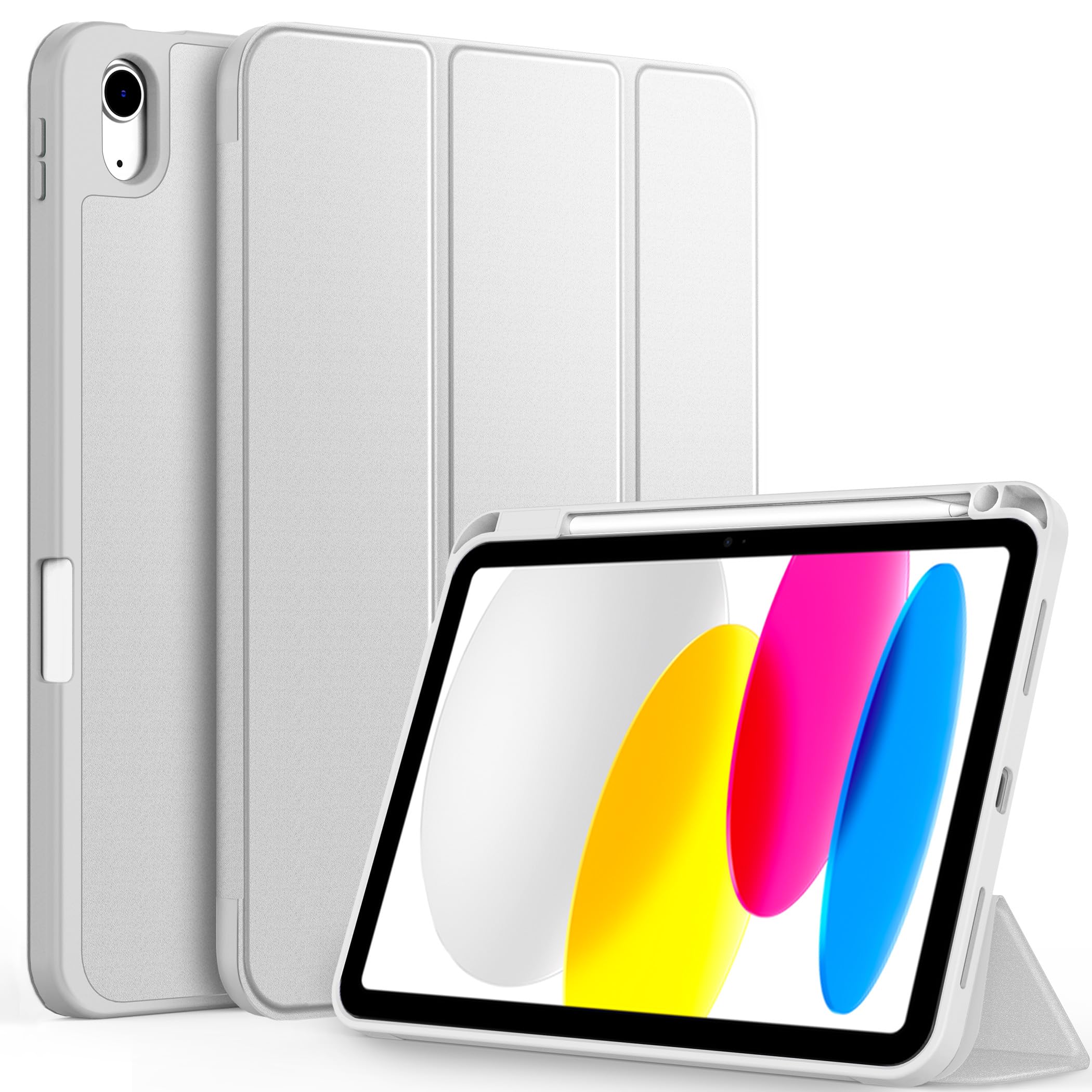 CACOE Custodia Cover Compatibile con iPad 11a Generazione (A16) 11" (2025) / iPad 10a Generazione 10.9" (2022) (A2757/A2777), Ultra Sottile Retro Cover con Portapenne,Argento