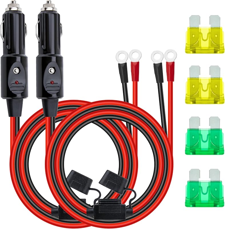 Plugue de acendedor de cigarro automotivo BFXM 12 AWG com fusível e LED, 12 V/24 V com cabo de 1,01 m – 2 unidades
