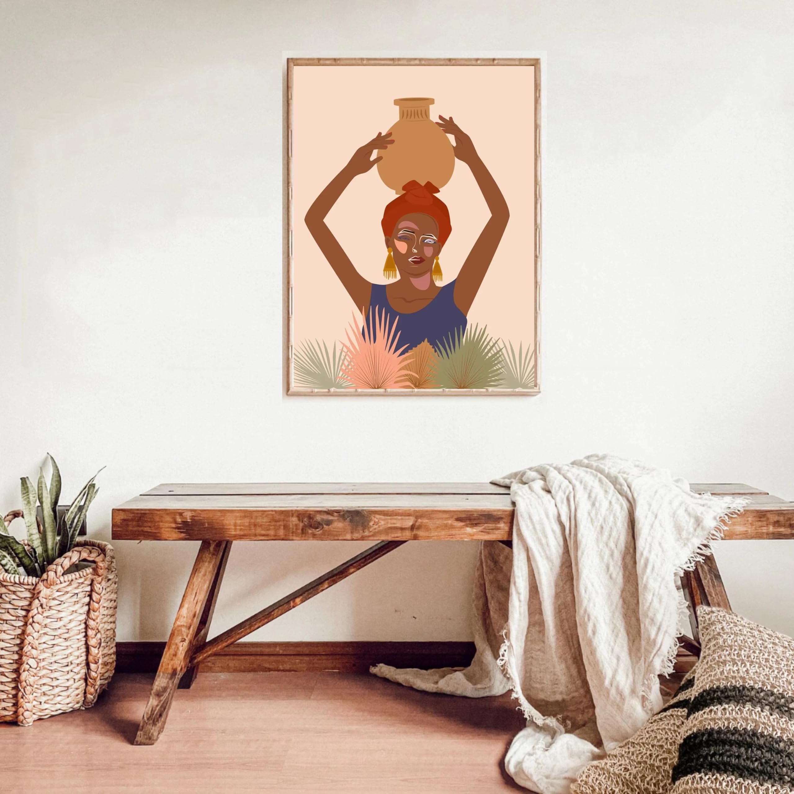 DFZEWKI Wall Art Boho Abstract Mountain Sun Vase Leaves Plant Canvas Painting Nordic and Prints Decor(50x70cm(20x28in)/No frame)