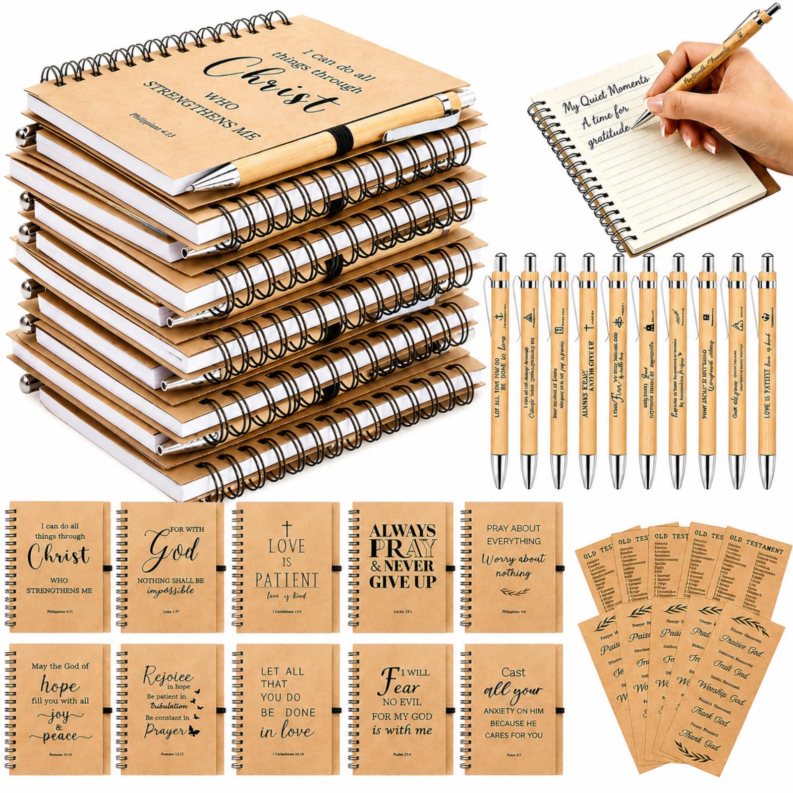 10 Set Thank You Gifts for Colleague Employee, 10 A6 Inspirational Notebooks(Bible Quotes) with 10 Bible Quotes Ballpoint Pens & Cards, Bulk Staff Appreciation Gifts for Employee Coworker Teacher Sta