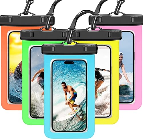 Bolsa impermeable para teléfono celular paquete de 5 fundas universales a prueba de agua con cordón para el cuello, soporte transparente para