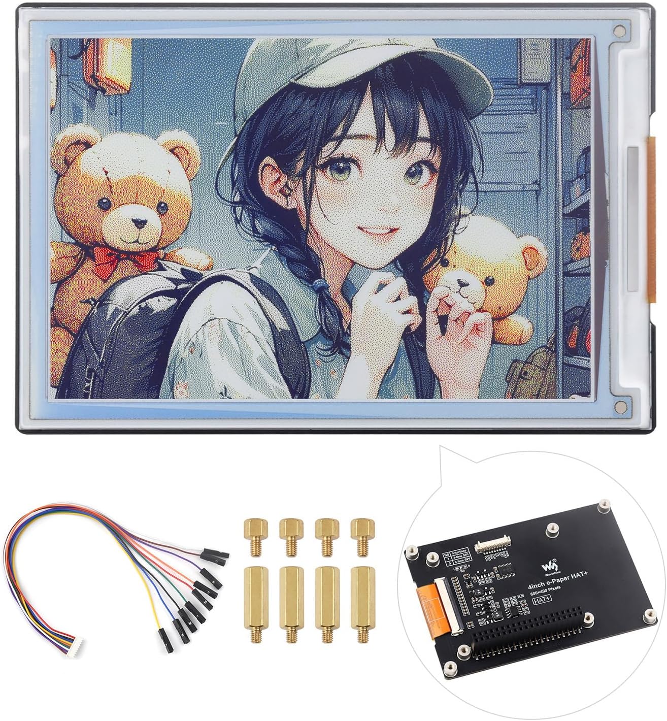 4inch E Ink Spectra 6 (E6) Full Color E-Paper Display, Compatible with Raspberry Pi 5/4B/3B/Zero/Zero W/Zero 2W/Pico/Pico W/Pico WH, Jetson Nano and RDK X3, with HAT+ Standard Driver Board