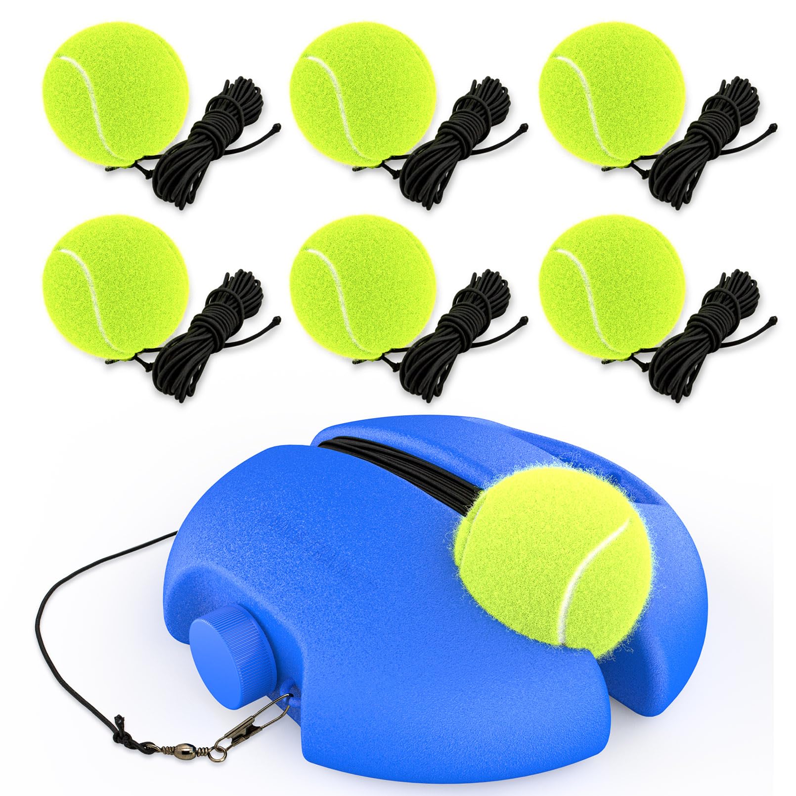 CHEGIF Tennis Trainer Rebound Ball with 6 String Balls, Portable Tennis Training Tool Suitable for Beginners Sport Exercise-Blue (6 Balls)