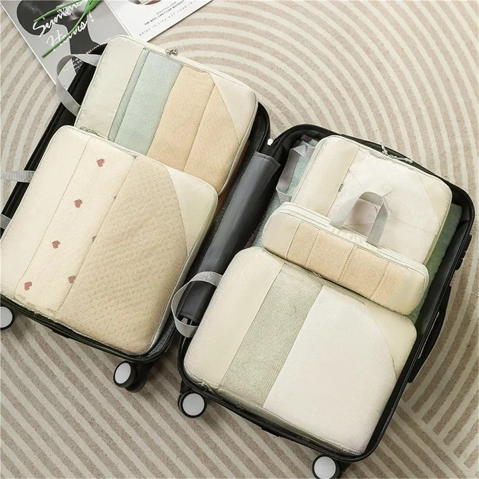 Set di organizer da viaggio, borsa portaoggetti grande capacità, a rete comprimibile, cubi for l'imballaggio biancheria intima e bagagli Organizer per valigie(5pcs-Gray)