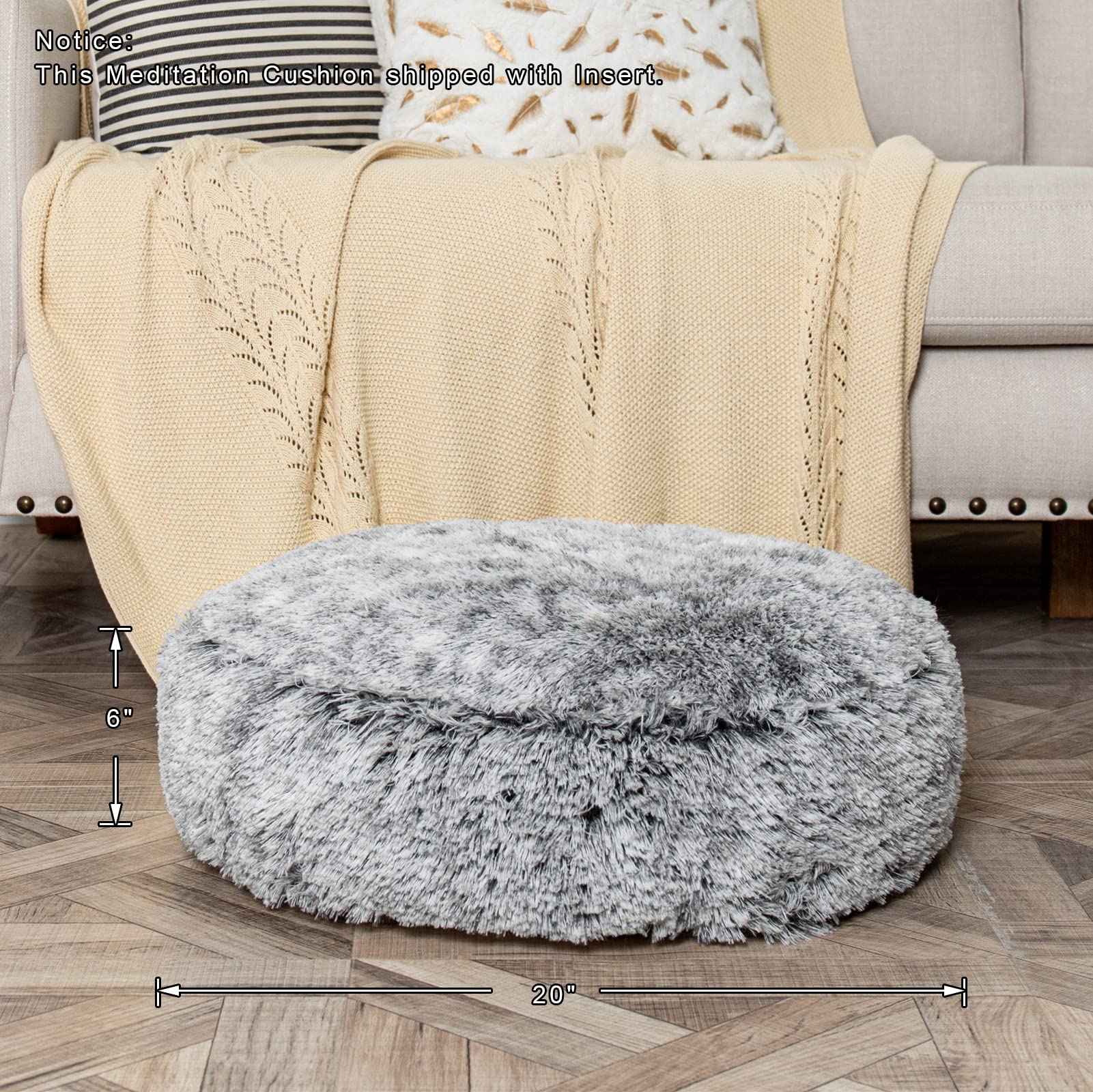 Asuprui Soft Floor Pillow Large Round Floor Cushion for Sitting Fur Meditation Pillow Premium Yoga Pillow for Living Room Bedroom Balcony Outdoor 20x6Inches Dark Grey Round Floor Pillow with Insert