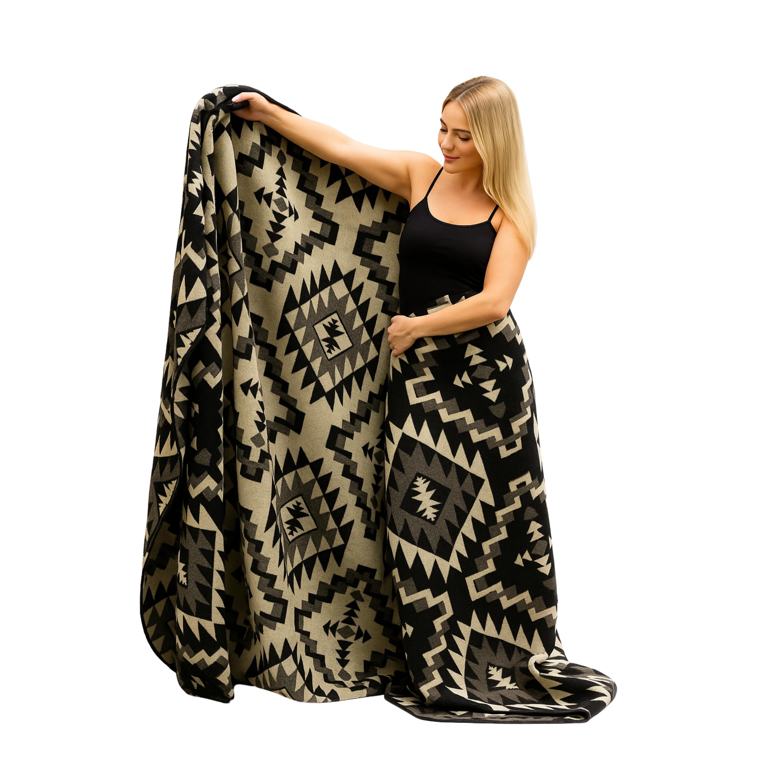 Tommy Lion - Cozy Alpaca Wool Blanket, Hypoallergenic, Soft, Lightweight, Handwoven, Sensitive Skin Friendly. Made in Ecuador. Real Alpaca. Queen Size. Natural black color