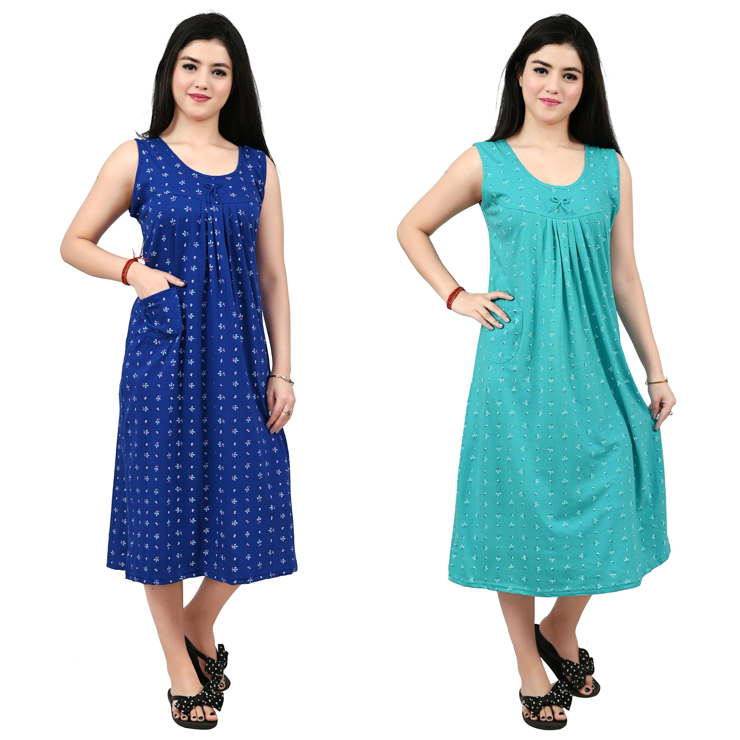 miavii creation MIAVII Women's Comfortable Printed Sleeveless Short Hosiery Nighty Midi Maxi (Pack of 2)-picture-39