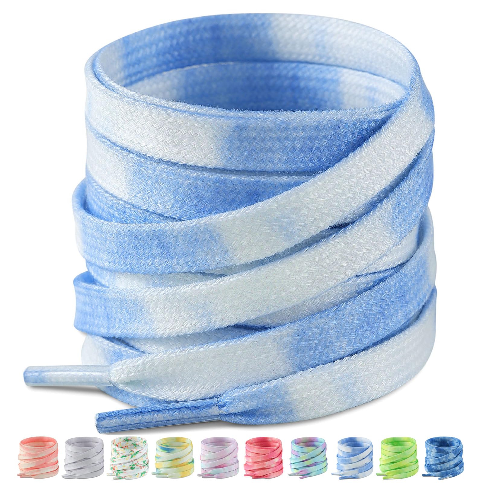 [Stepace] 2足 グラデーション色靴ひも 平型靴紐 長さ120～160cm 10色シューレース Tie Dye Sky Blue-160