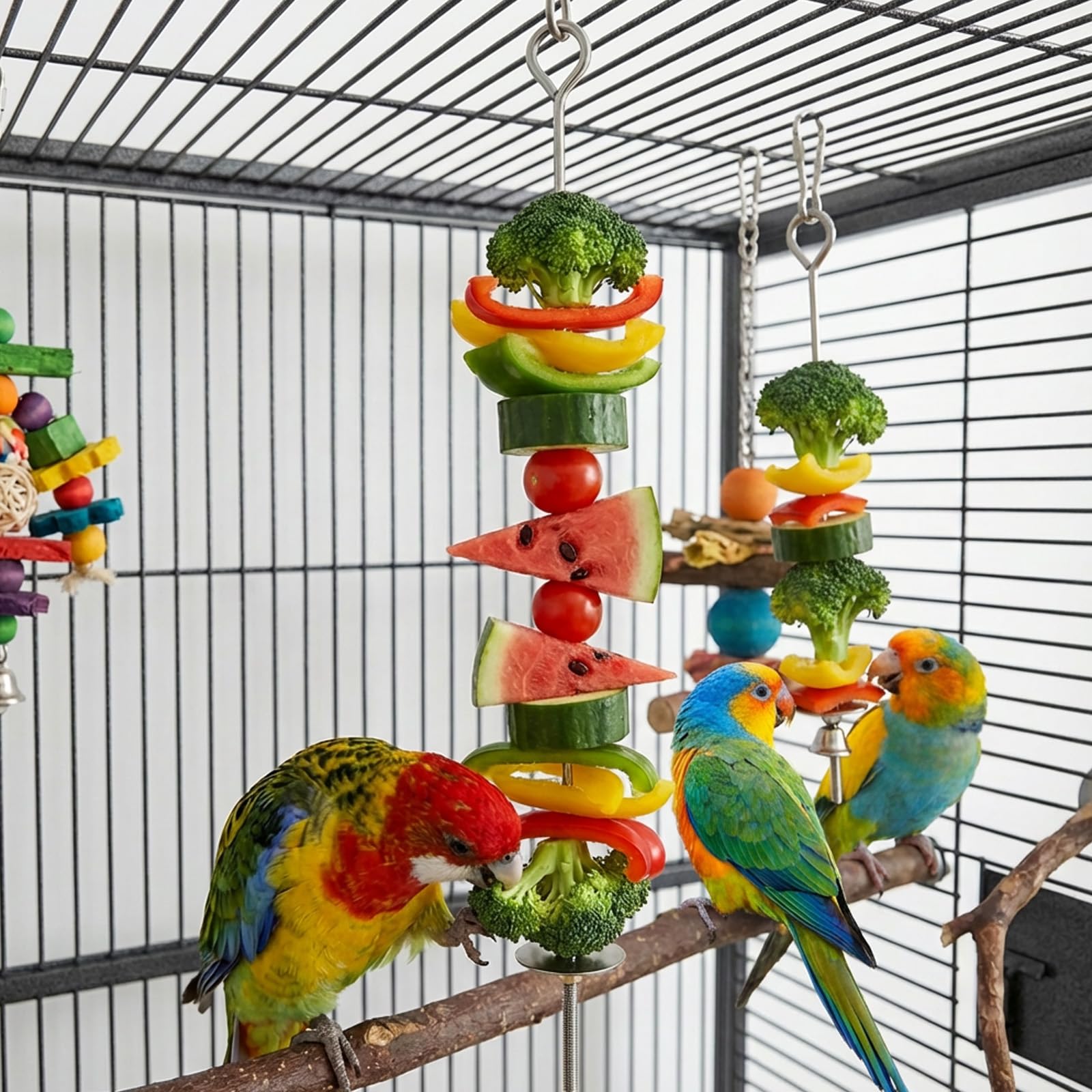 Bird Cage Food Holder - 2 Pcs Stainless Steel Parrot Fruit Vegetable Skewer Bird Cage Feeder, Birds Foraging Toys with Hooks for Parakeets, Budgies, Macaws - image 5