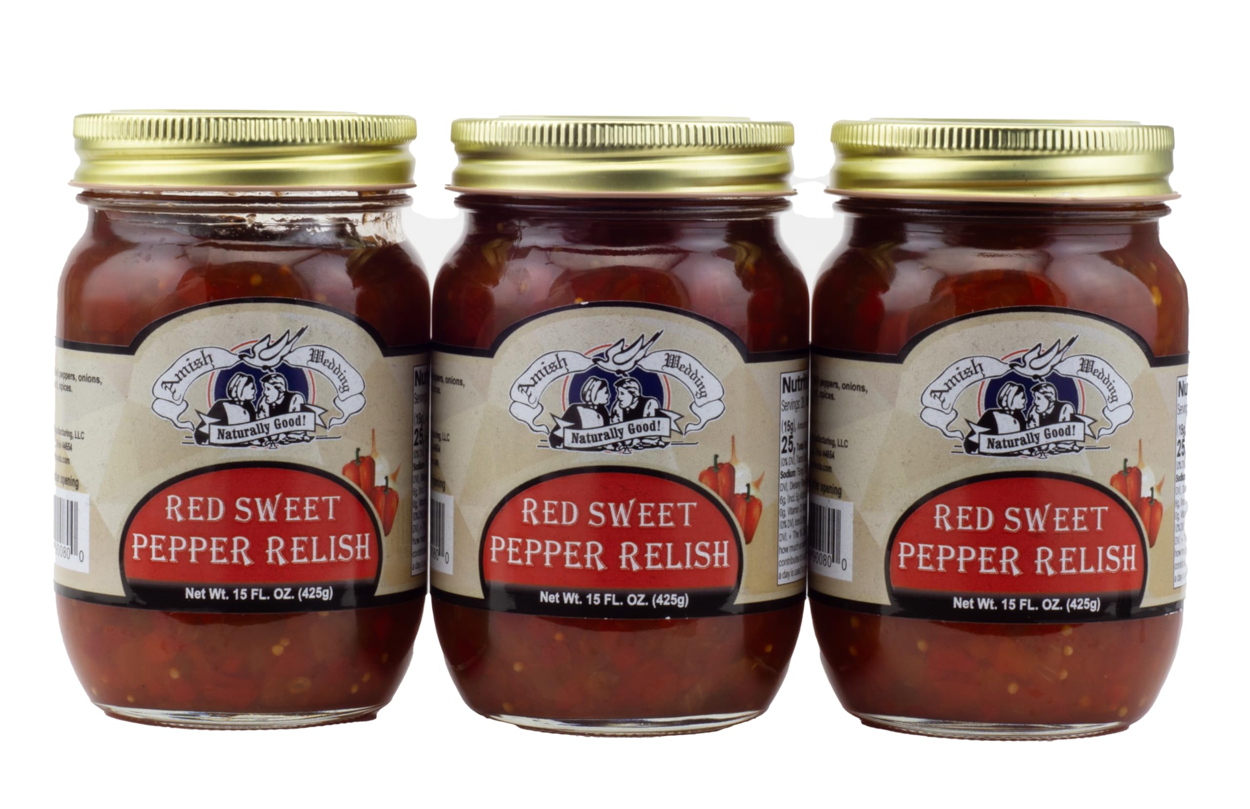 Amish Wedding Red Sweet Pepper Relish 15 Ounces (Pack of 3)