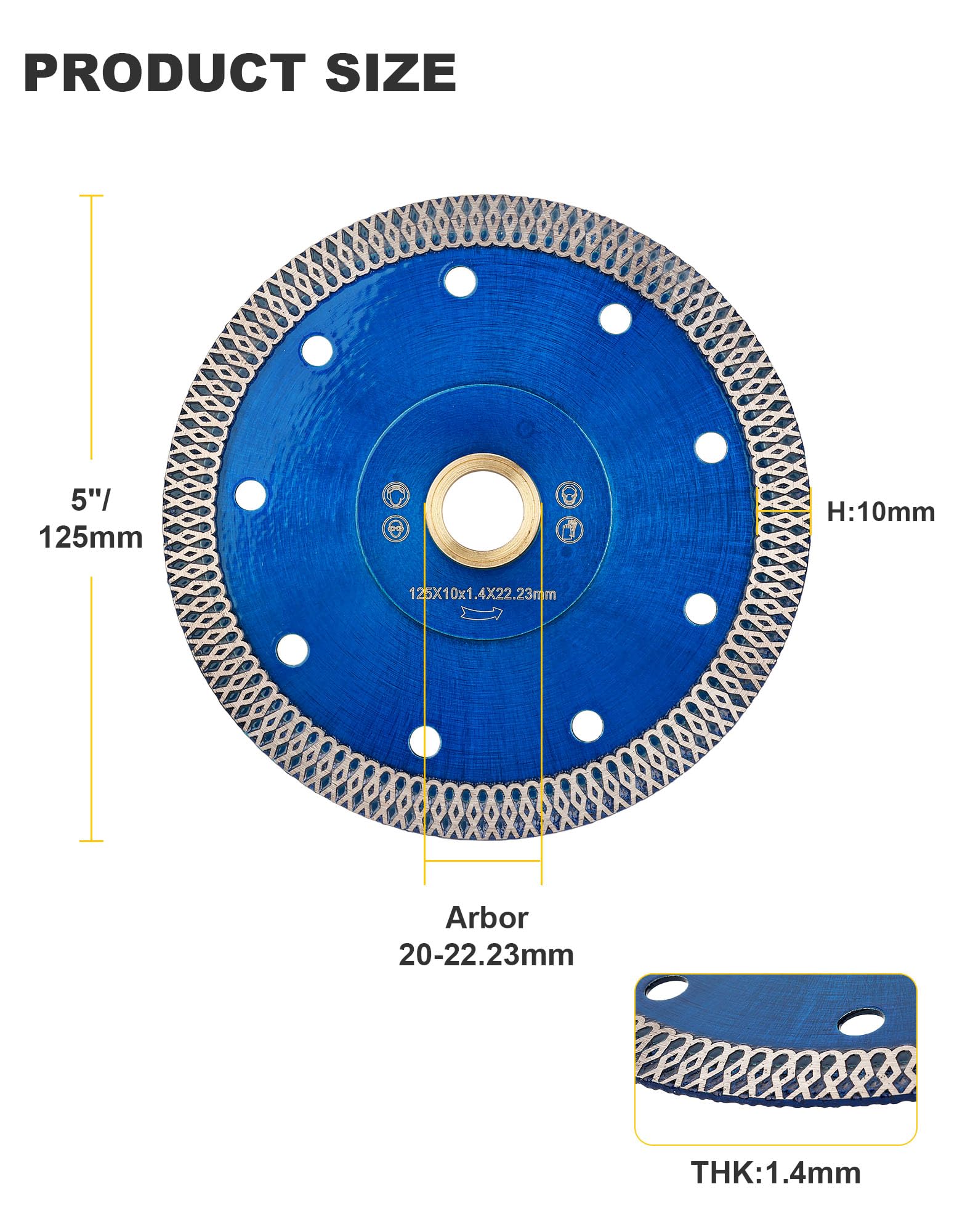 125mm Diamond Cutting Disc Turbo Diamond Cutting Blade for Granite Marble Ceramic Tiles, Blue - Image 3