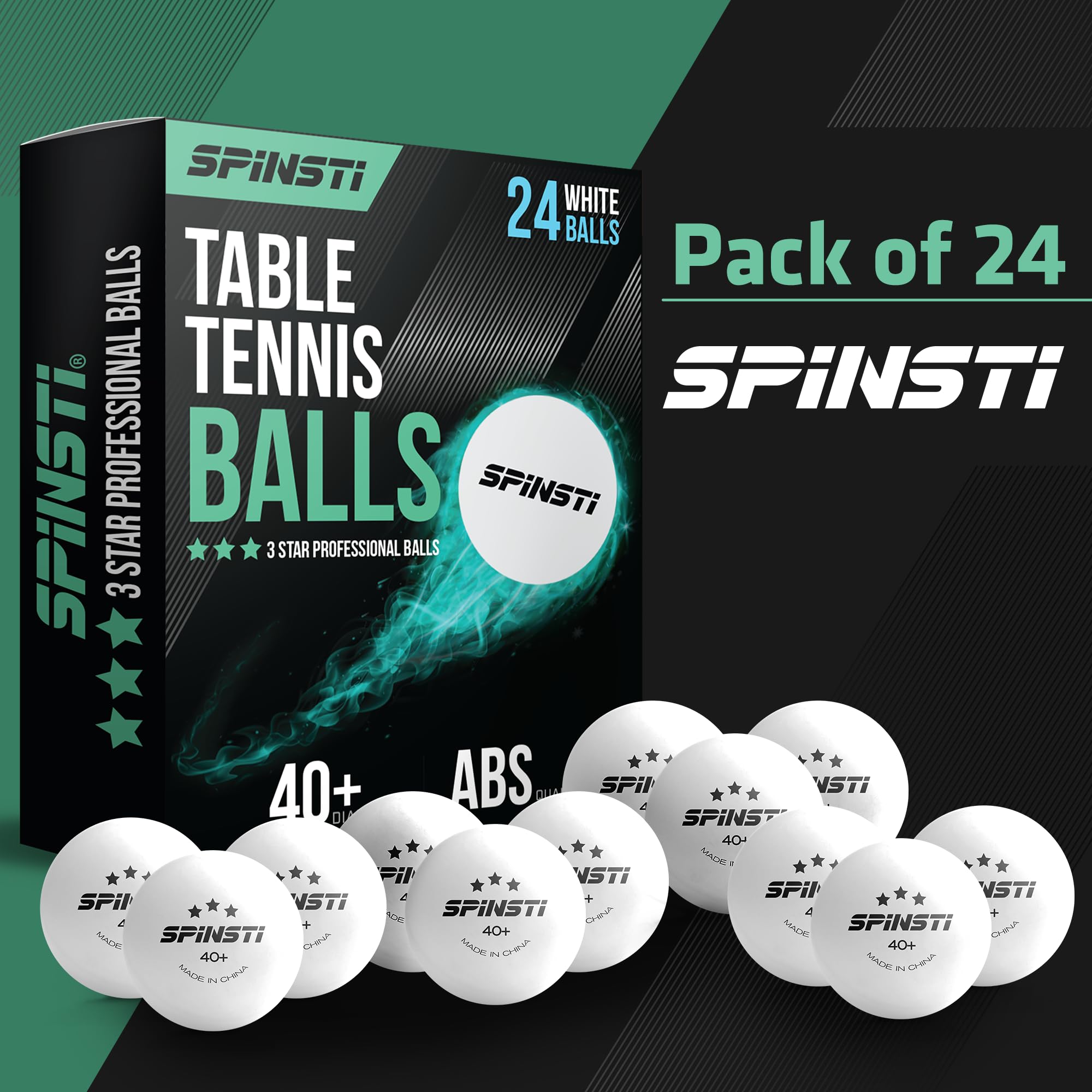 SPINSTI 40+ Professional 3 Star ABS Quality White Table Tennis Balls Set of 24 Ping Pong Balls for Indoor Sports Spherical and Celluloid-Free for Enhanced Performance - Image 2