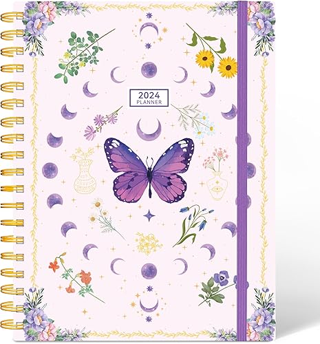 Getink Agenda diaria semanal y mensual 2024, cuaderno de lista de tareas 2024 con pestañas mensuales, bolsillo interior, encuadernado en espiral,