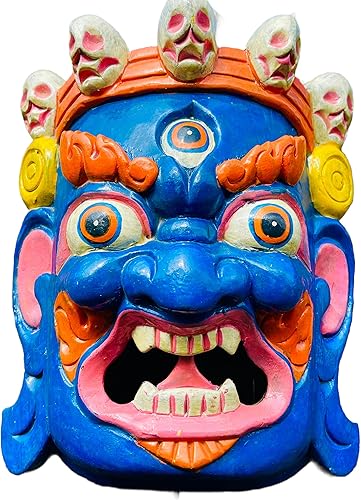 Himalayan Craft Escultura de pared Bhairab Máscara de madera para colgar en la pared Shiva Mahakala Kaal Bhairab Máscara de budismo para decoración