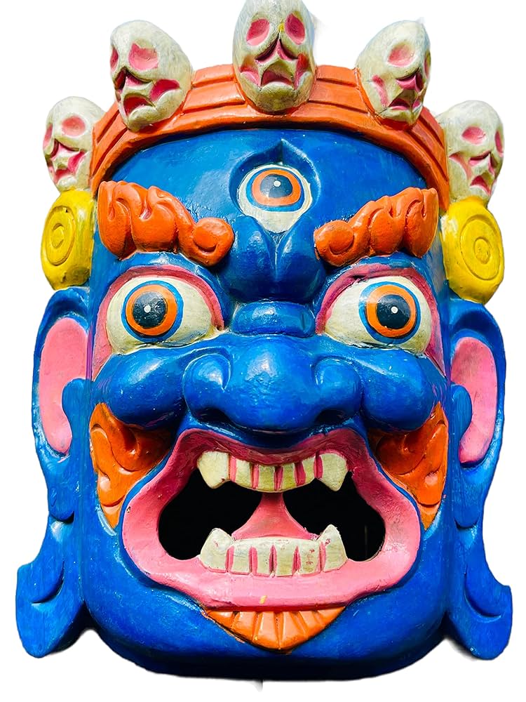 木彫★カーラ・バイラヴァ(マハーカーラ)シヴァ神 壁掛けお面★ネパール・インド シヴァ神 Shiva マハーカーラ ポスター 〔約40.5cm×約30.5cm