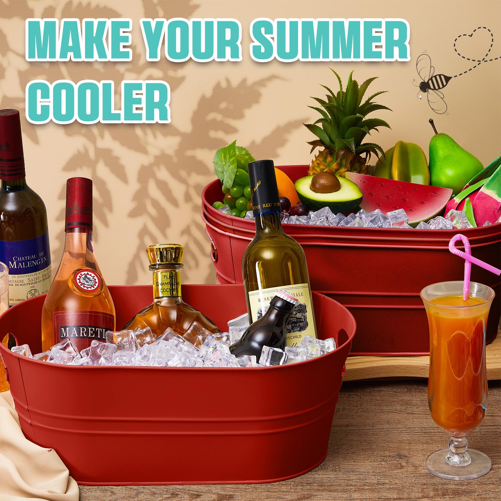 4 Pcs 4 Gallon Galvanized Metal Ice Buckets Beverage Tubs for Parties