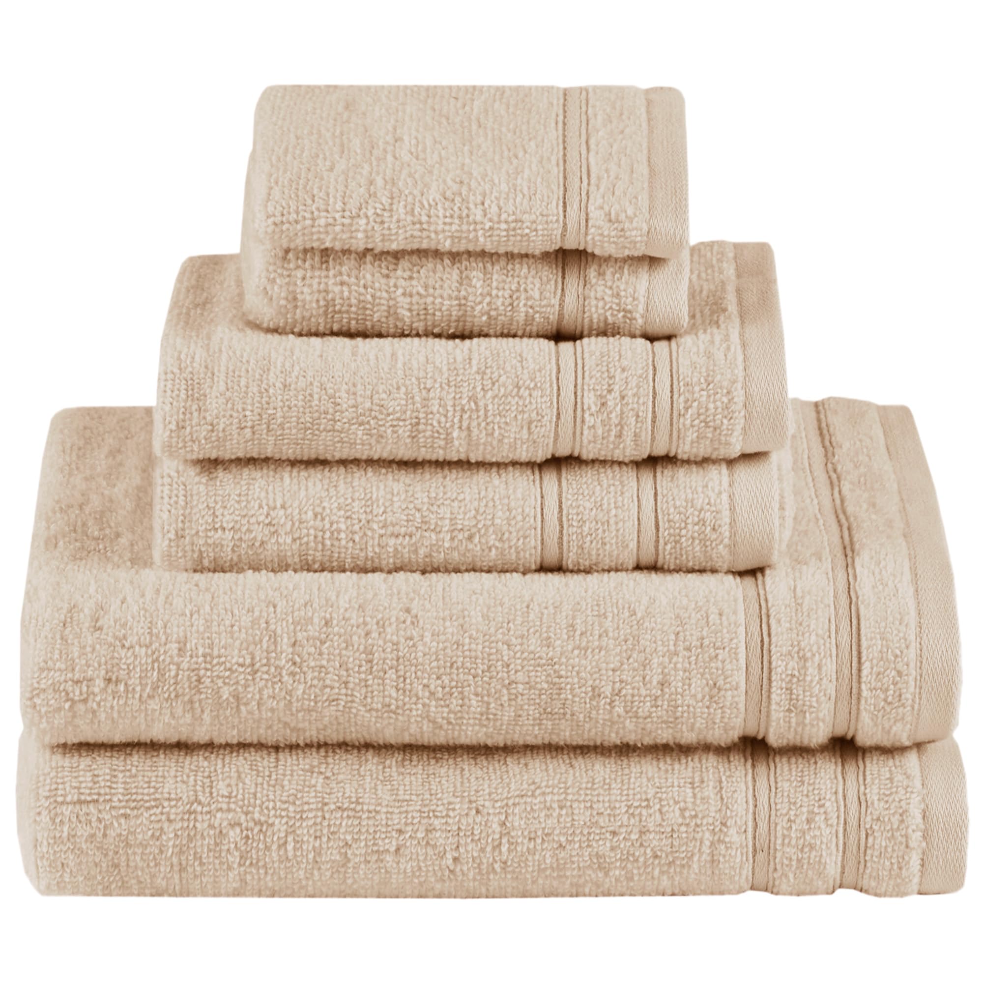 Comfort Spaces Zestaw 6-częściowych luksusowych ręczników kąpielowych, 2 ręczniki do rąk, do łazienki, 2 duże zestawy ręczników kąpielowych, 100% bawełna, szybkoschnące, miękkie, lekkie, beżowe,