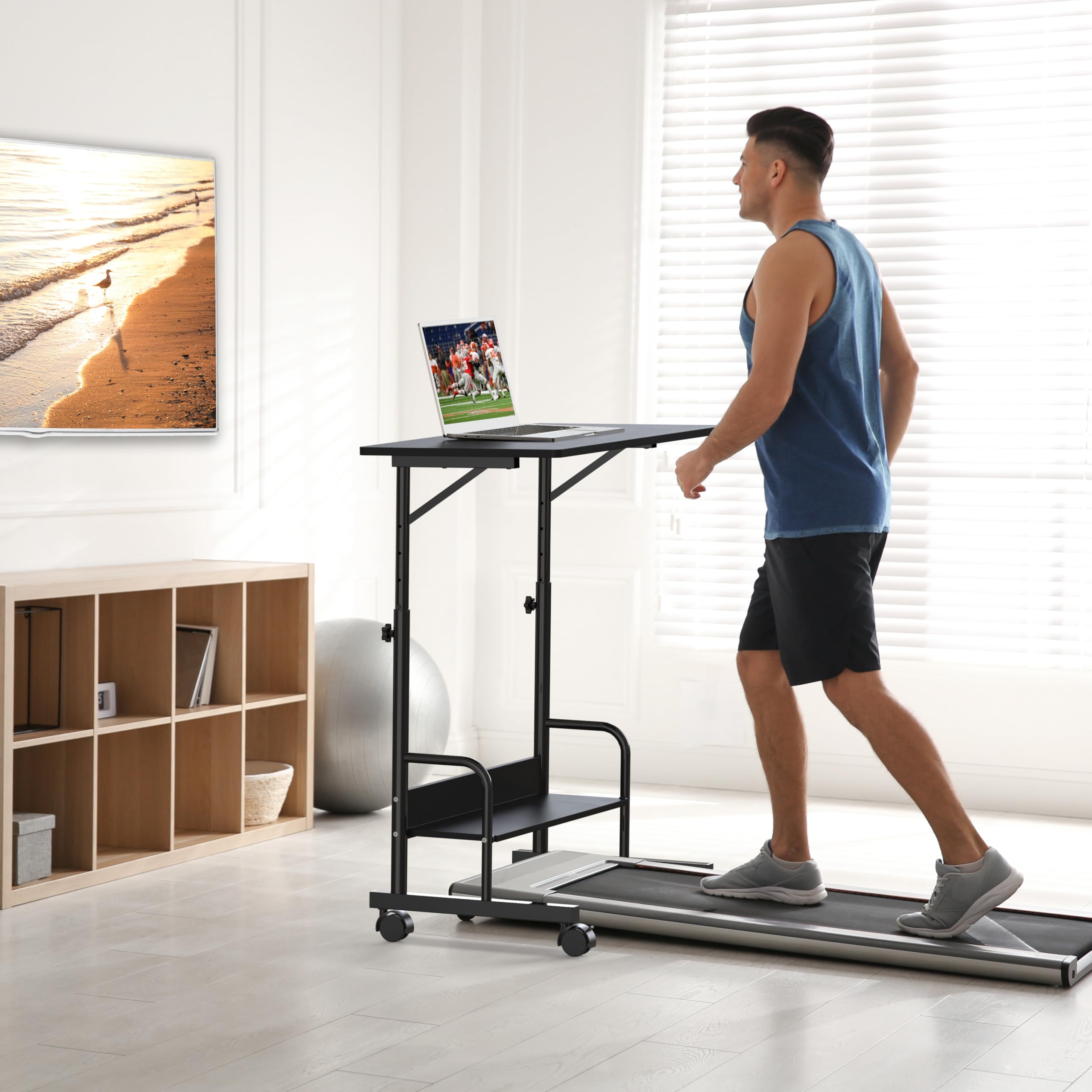 SHW 30 5 to 40 5 Height Adjustable Mobile Standing Desk Laptop Workstation for Walking Pad Treadmill Black — view 2