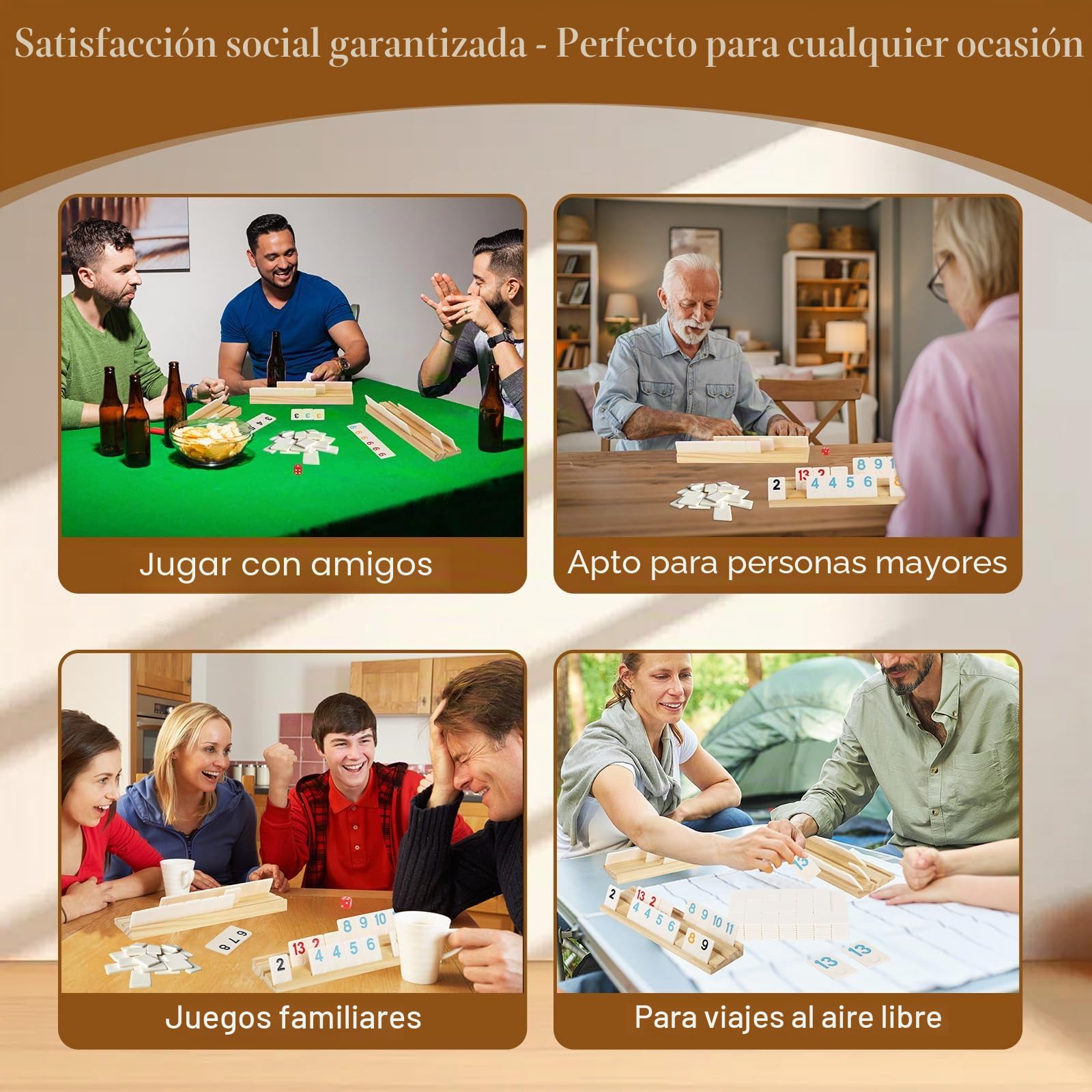 Soopotay Juego de Rummy para 6 Jugadores, 160 Azulejos de Melamina, 6 Soportes de Madera, Funda Portátil de, Bolsa con Cordón, Juegos de Mesa para Adultos/Viajes, Rellenos de Cesta de Pascua
