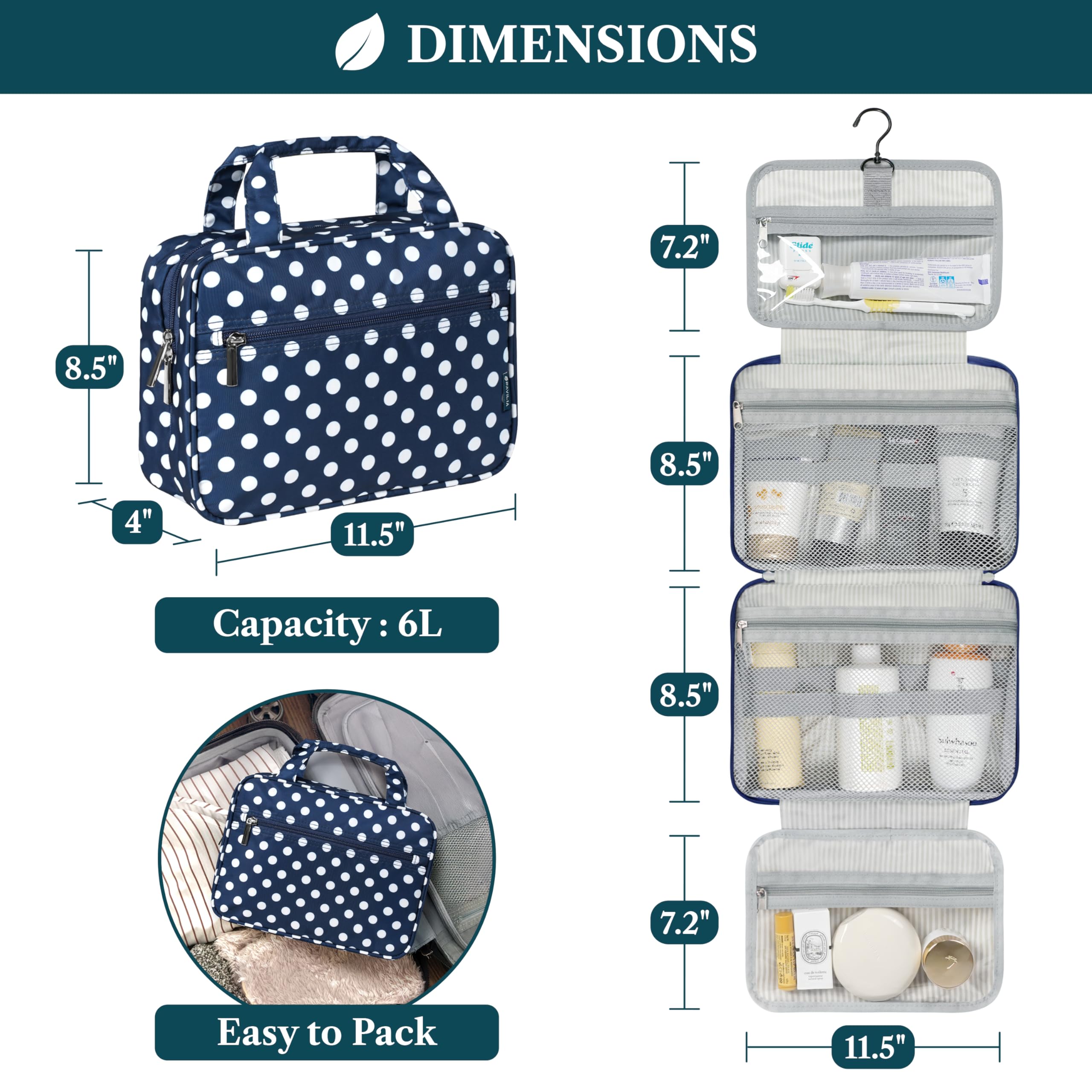 PAVILIA Borsa da toilette da appendere borsa da viaggio donna e uomo, organizer pieghevole per cosmetici, borsa per il trucco resistente all'acqua, accessori da toeletta, grande kit essenziale da