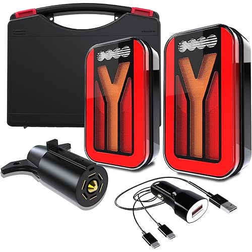 Magnetic Wireless LED Trailer Rear Lights Kit, 2PCS Rechargeable Universal LED Turn Brake Parking Lights Indicator License Plate Lights for Trucks, Trailers, Caravans, Campers, RVs, Vans, Boats