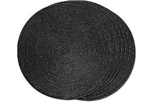 FunWheat Round Braided Black Placemats Set of 6