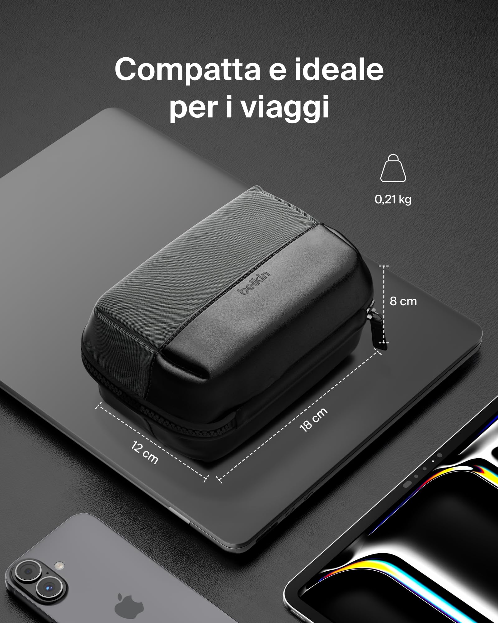 Belkin Borsa Organizer da Viaggio per Accessori Tech, Custodia da Viaggio per Gadget Come iPhone, Power Bank, Caricatori, Apple Pencil ed Airtag, ottimo per i Viaggi, Tessuto Morbido e Durevole