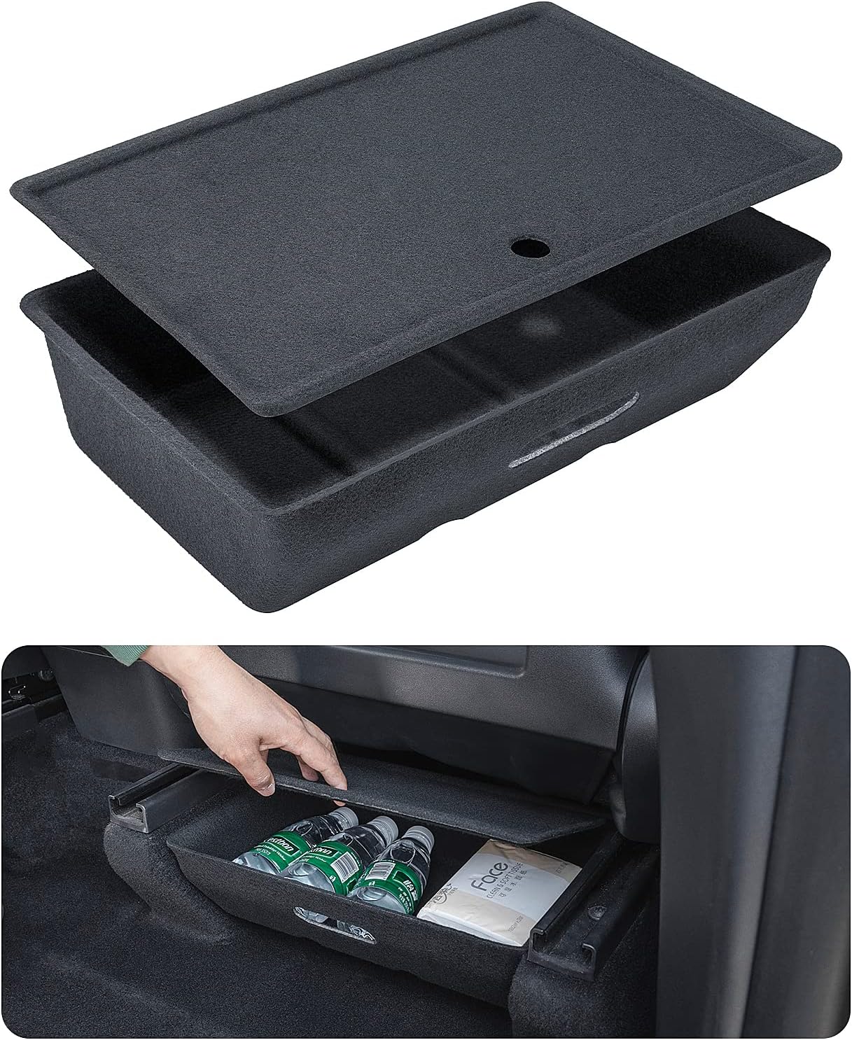 Tesla Model Y Accessories, with Cover Under Seat Storage Box Organizer Tray, Fit Tesla Model Y Accessories 2022 2021 2016-2020, Hidden Tray Under Car Seat Storage (Original Felt Texture)