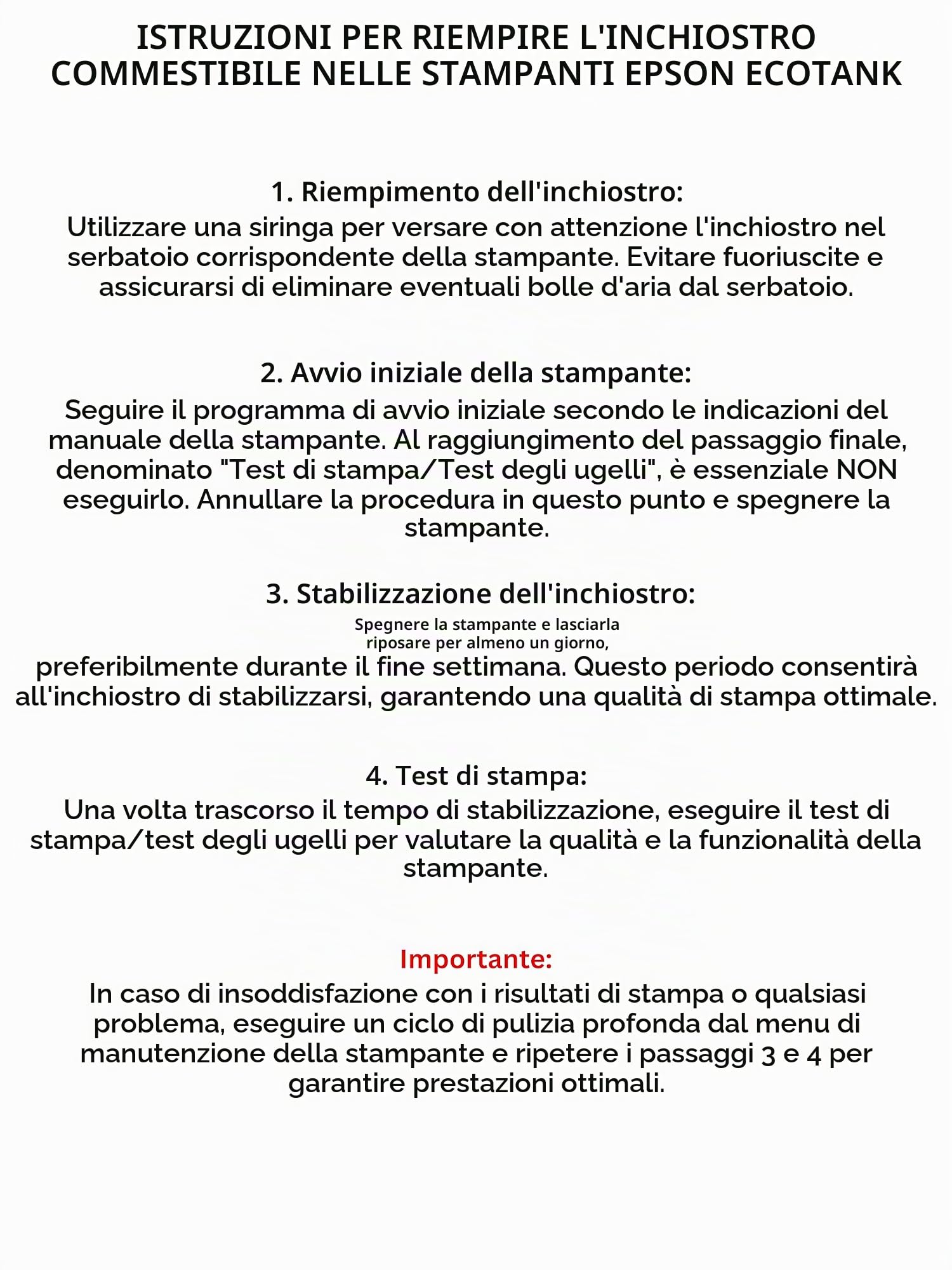 Flacone di inchiostro commestibile - alimentare da 100 ml (confezione da 4 colori)