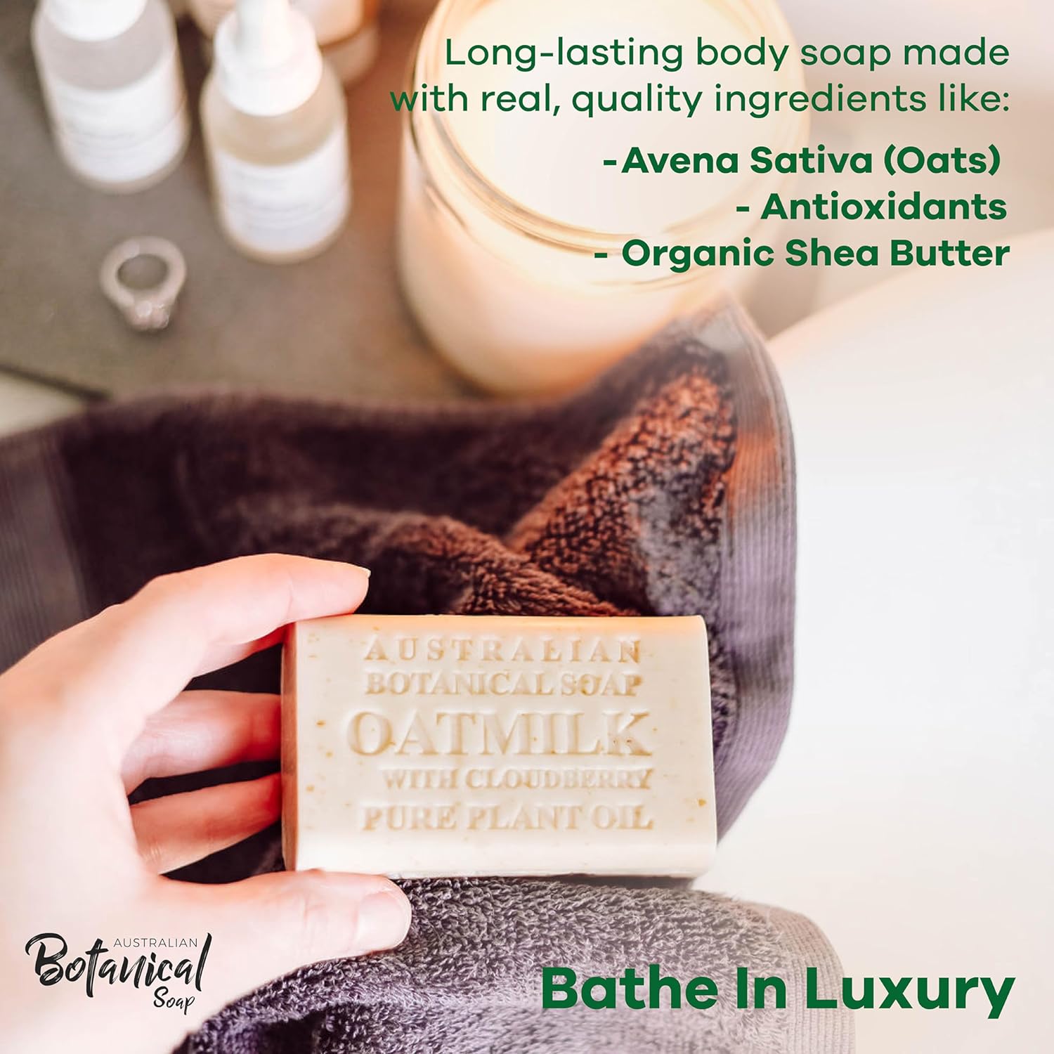 Australian Botanical Soap, 6.6 OZ, Oat Milk with Cloudberry, Triple Milled Bars made with a Natural Soap Base and Enriched with Organic Shea Butter, Pack of 8 - Image 2