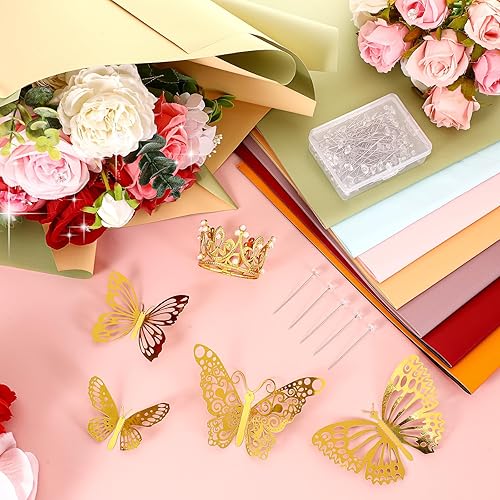 Miniatura 3 de Yeaqee 160 hojas de papel de regalo de flores a granel, impermeable, doble color, papel de embalaje floral con pasadores de cinta, calcomanías de