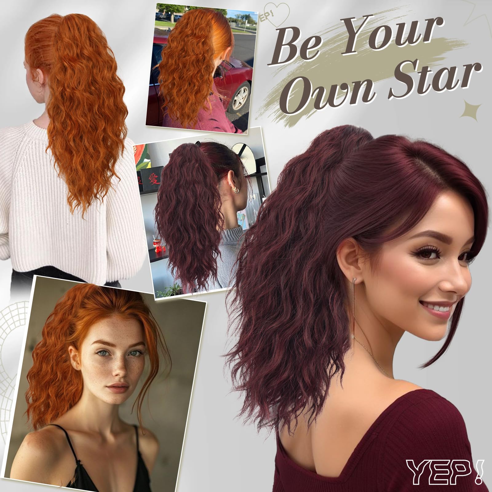 BARSDAR Coda Cavallo Capelli Extension Rame, 45cm Coda di Cavallo Extension Artiglio Pinza Lunga Ricci Ondulati Multi Layered Sintetici Posticci Finta Capelli per Donna - Zenzero Rame