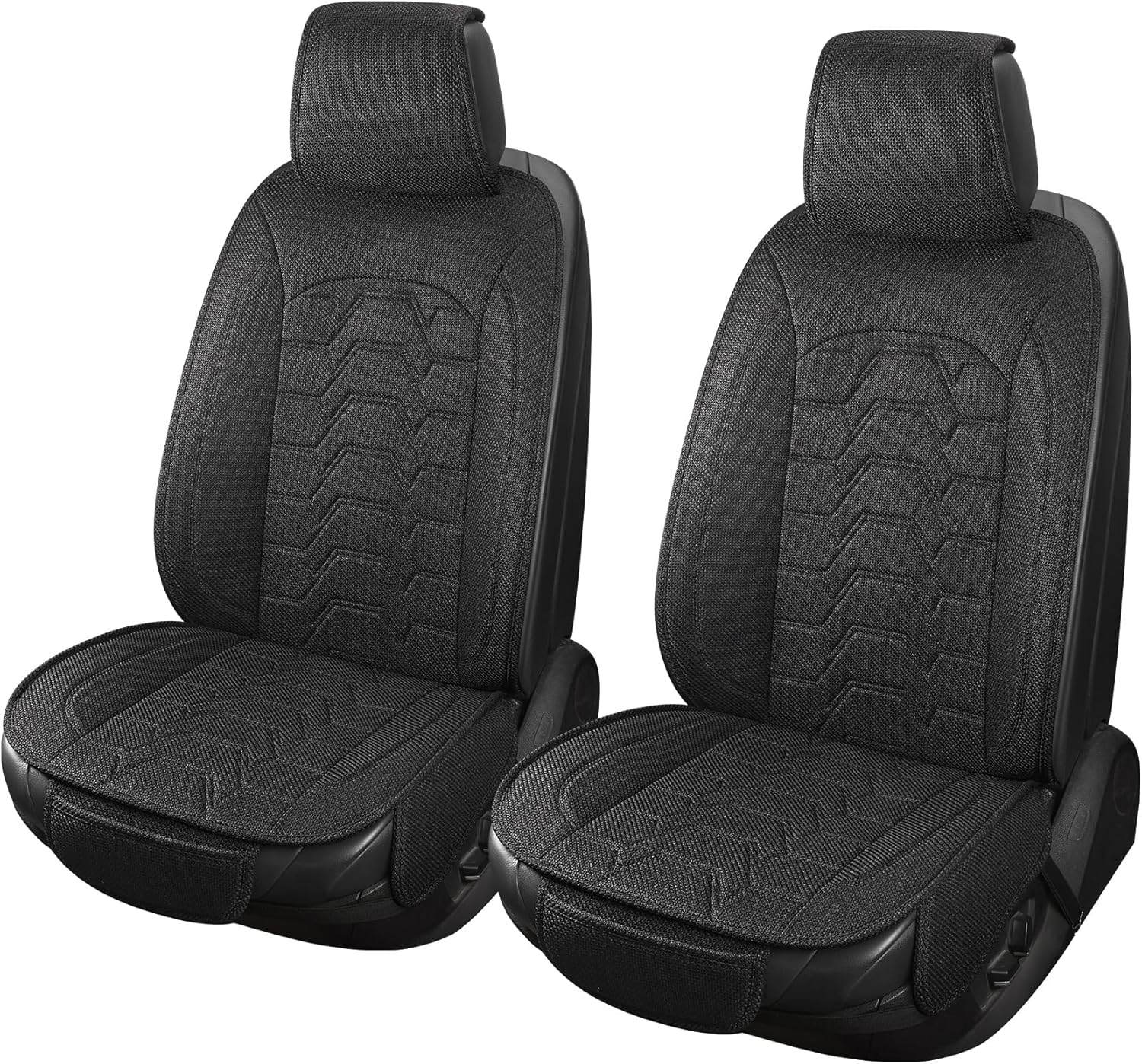 Linen Car Seat Covers Breathable Cloth Fabric Front Seat Protectors Automotive seat Covers Universal Fit for Most Cars Vans SUVs and Trucks（Black，2PCS）